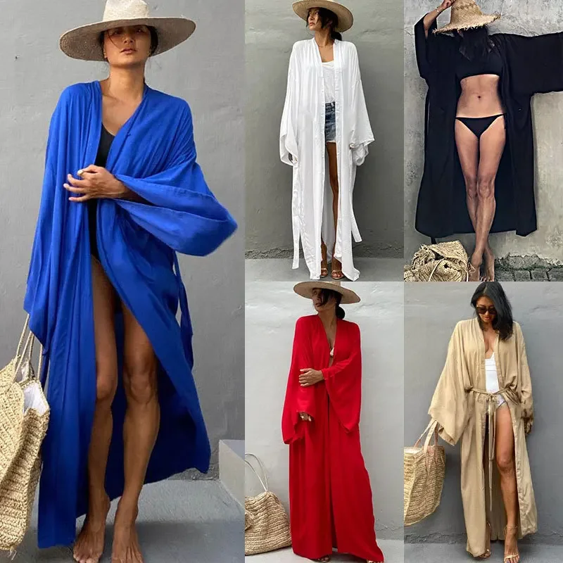 Summer Clothing Wraps - 기모노 여성 비치웨어 커버업 카디건 로브