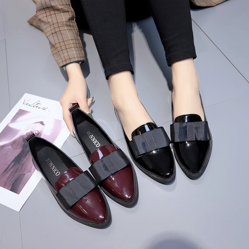 Summer Clothing Stores - 블랙/와인 레드 에나멜 가죽 포인티드 토