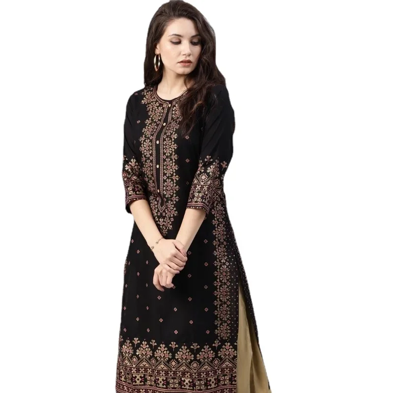 Summer Clothing Pakistan - 인도 원피스 Kurtas 여성용 용수철 여름