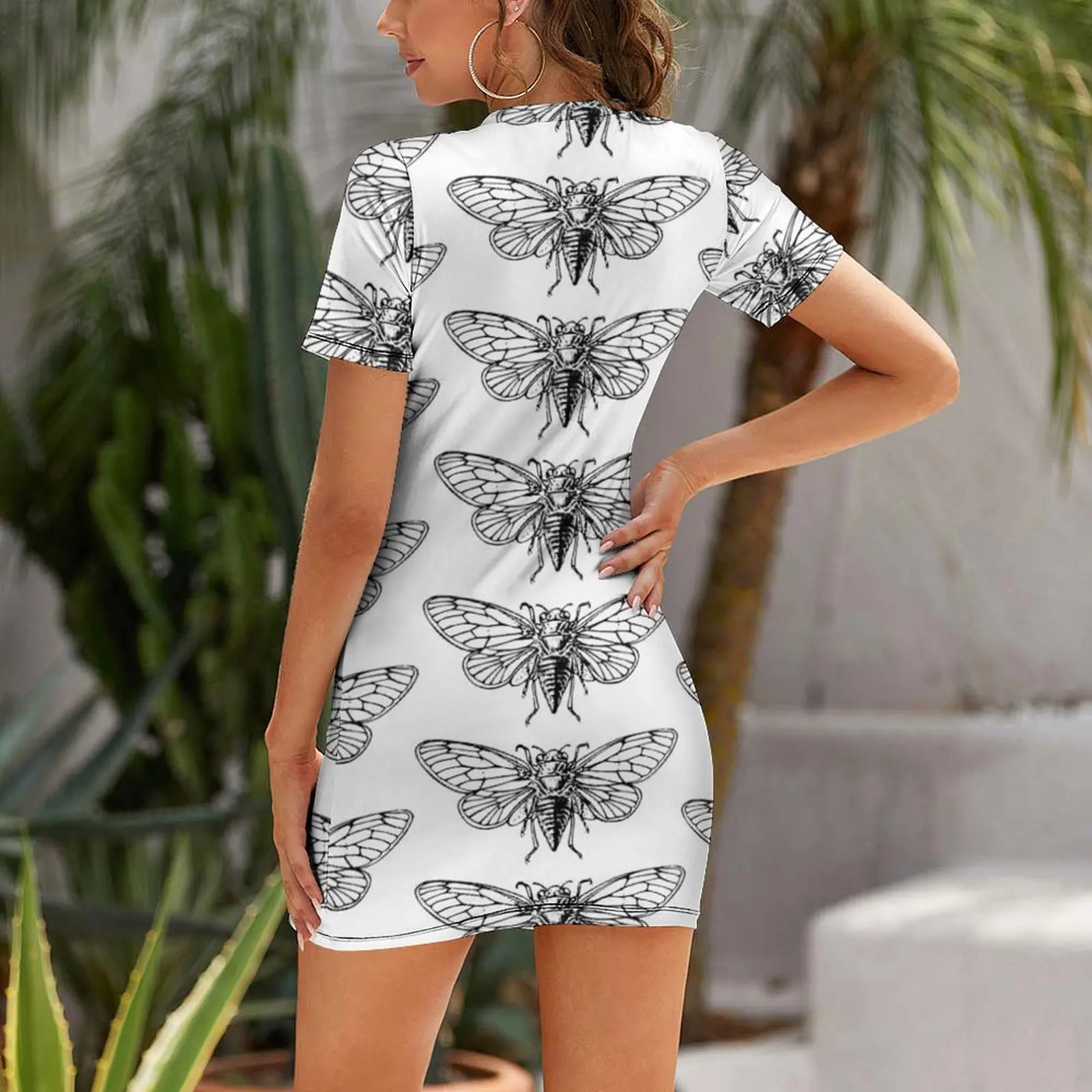 빈티지 매미 그림 프린트 반소매 드레스 여름 여성 20 - Summer Clothing Drawing 리뷰 및 가격
