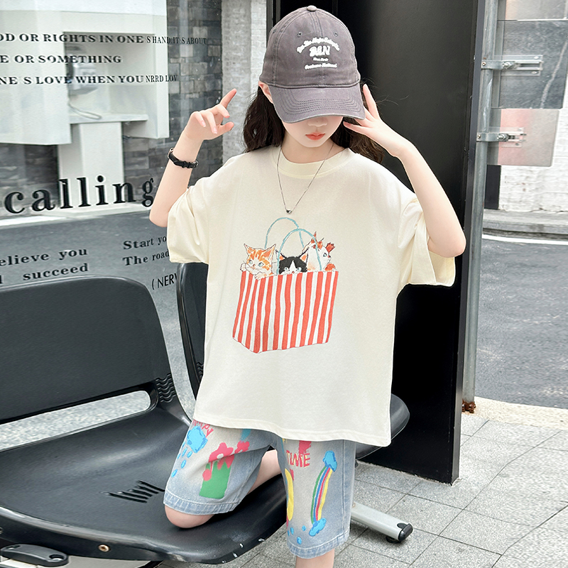 십대 소녀 여름 상하의 세트, 드로잉 프린트 키즈 아동 - Summer Clothing Drawing 리뷰 및 가격